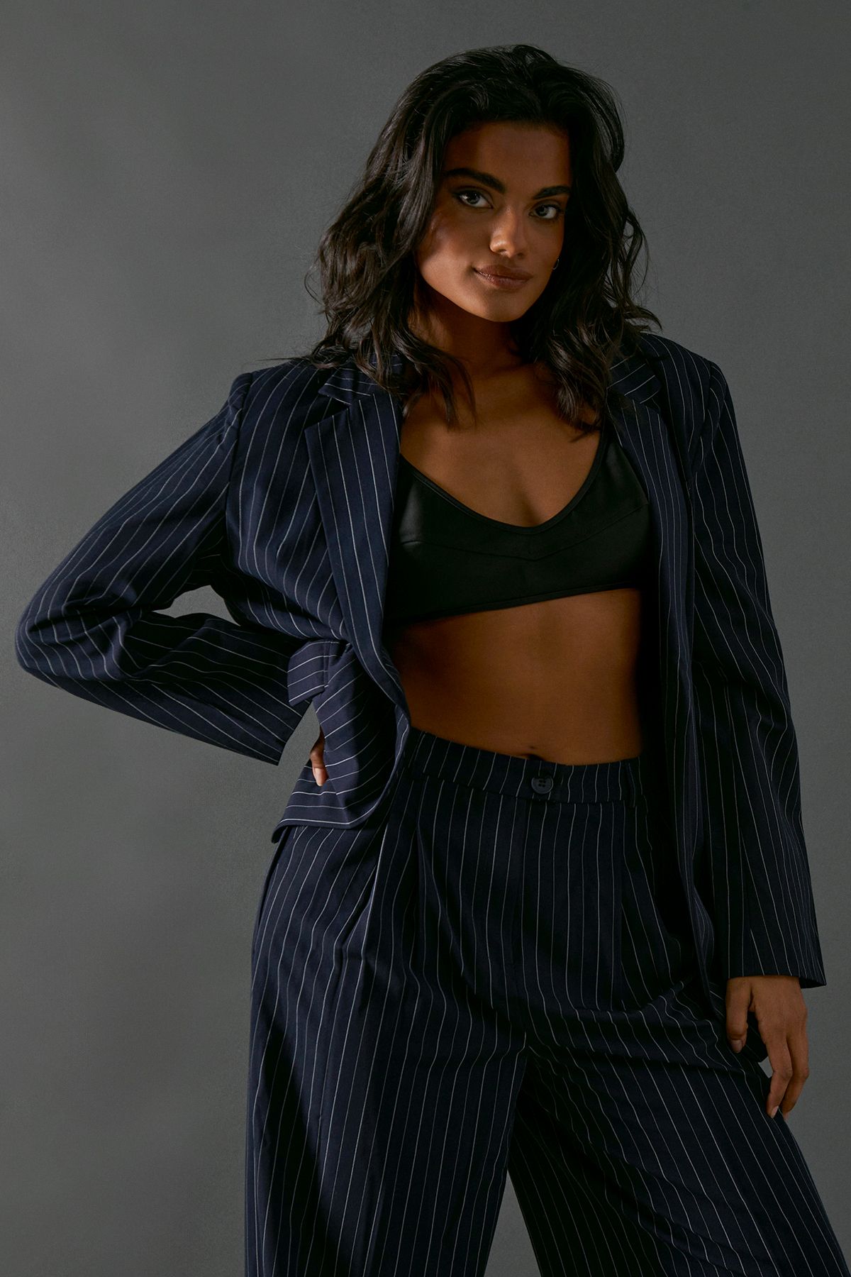 Warehouse Heavy Satin Strappy Seaming Bralette Black image 4