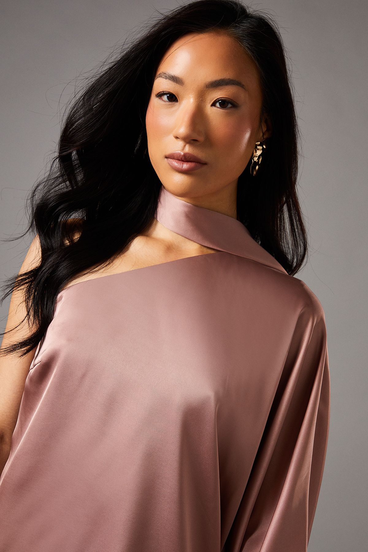 Coast One Shoulder Feather Trim Satin Mini Dress Pink image 4