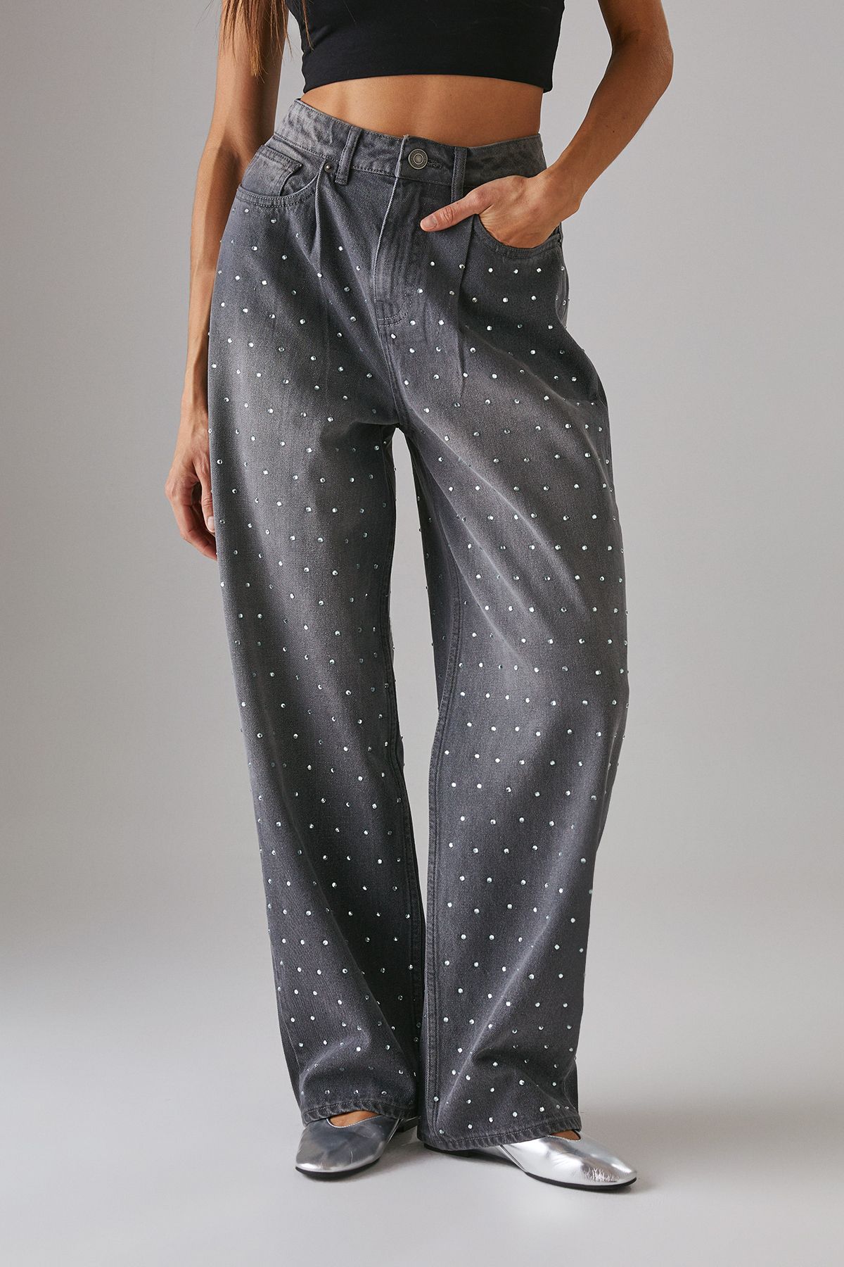 Warehouse Hotfix Embellished Denim Boyfriend Jean Ash Grey image 1