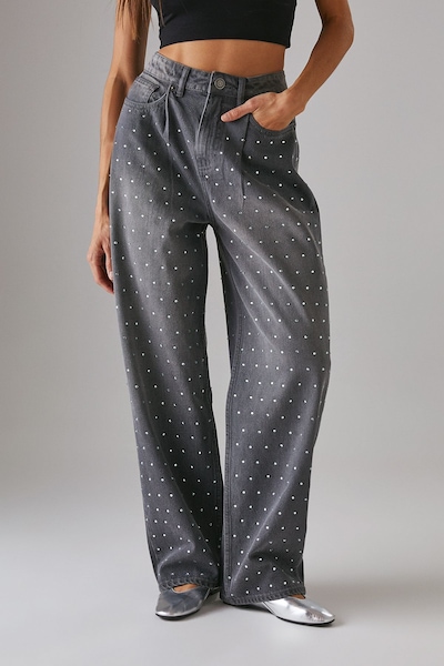 Warehouse Hotfix Embellished Denim Boyfriend Jean Ash Grey