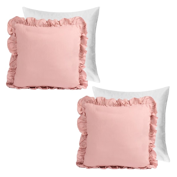 OHS 2 Pack Linen Frill Cushion Covers Filled Home Living Luxury