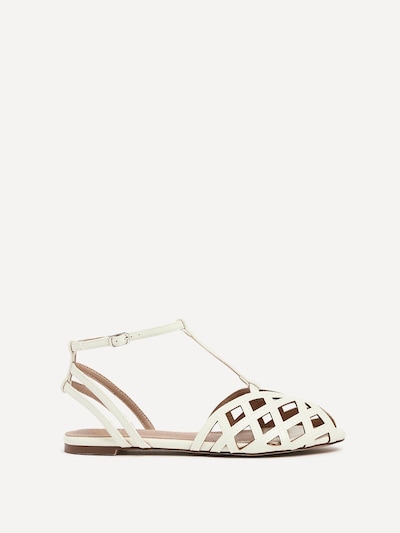 Linzi Santi Ivory Faux Leather Caged Flat Sandal