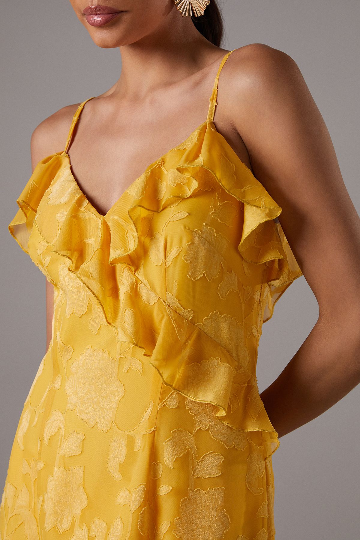 Coast Strappy Frill Tiered Hem Maxi Holiday Dress Ochre image 5