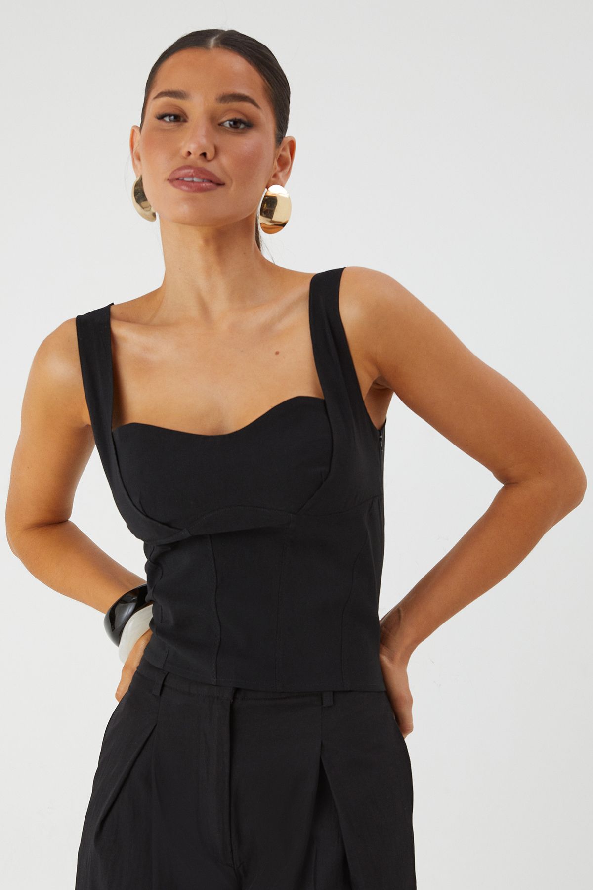 MissPap Corset Detail Bodycon Top Black image 1