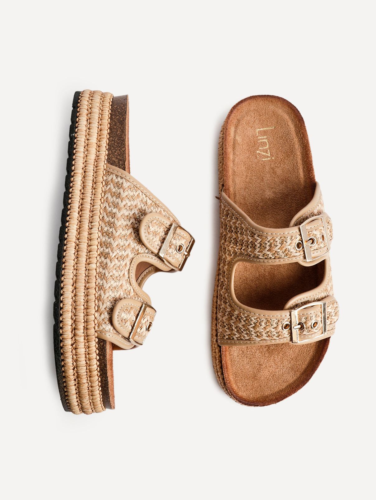 Linzi Cici Beige Aztec Woven Double Buckle Flatform Slider Sandal image 4