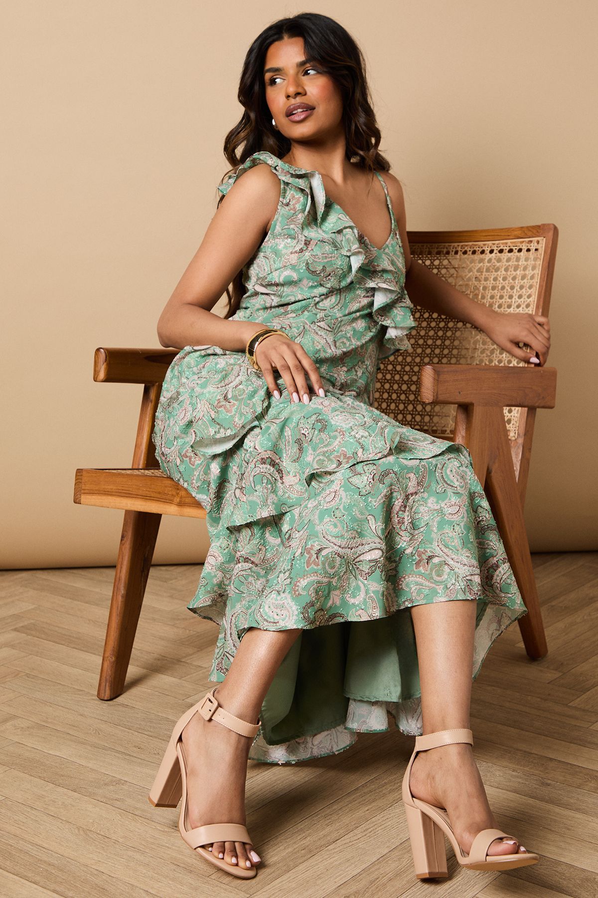 Oasis Milla Covered Buckle High Block Heel Sandals Camel image 1