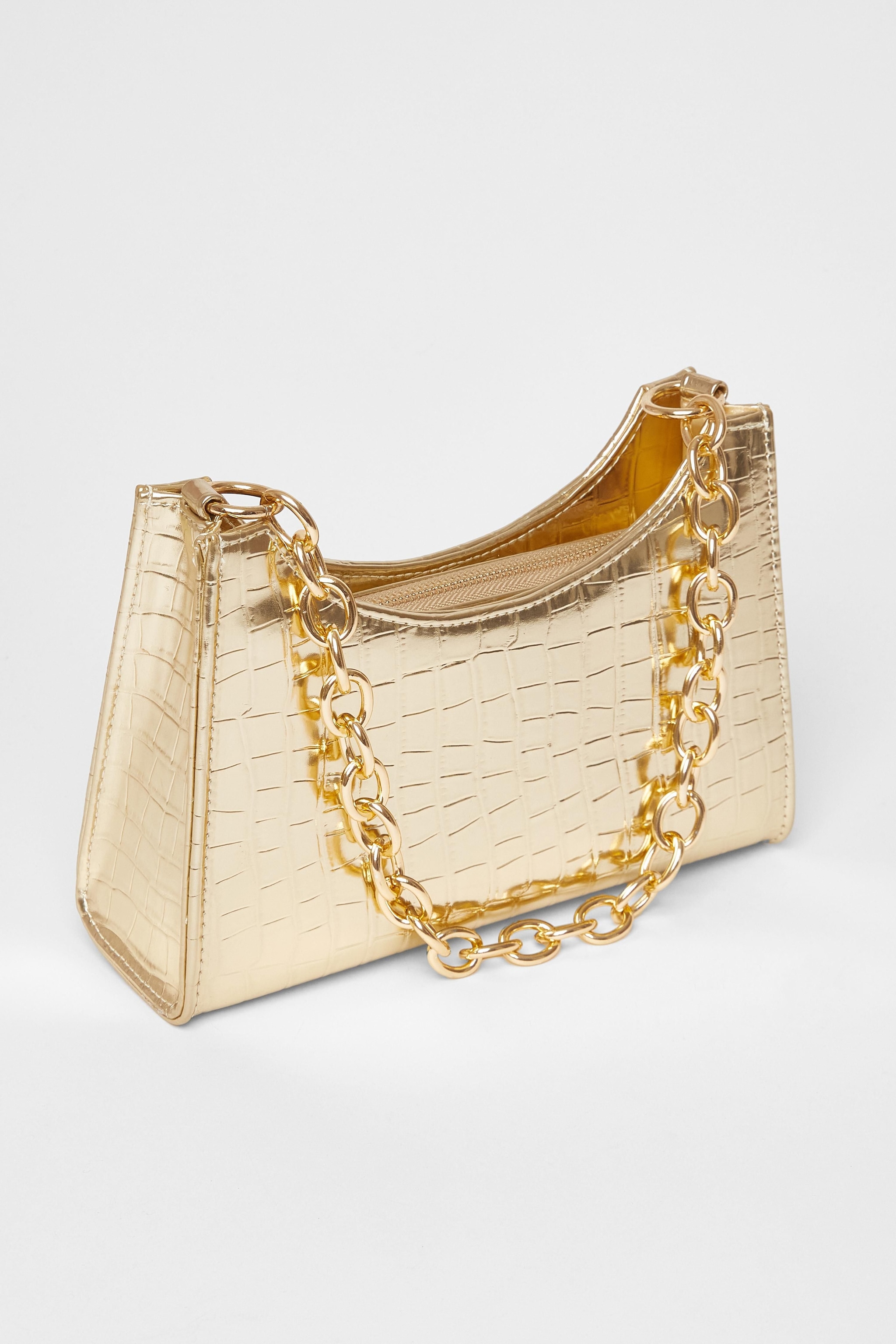 Quiz Gold Croc Chain Strap Shoulder Bag image 4