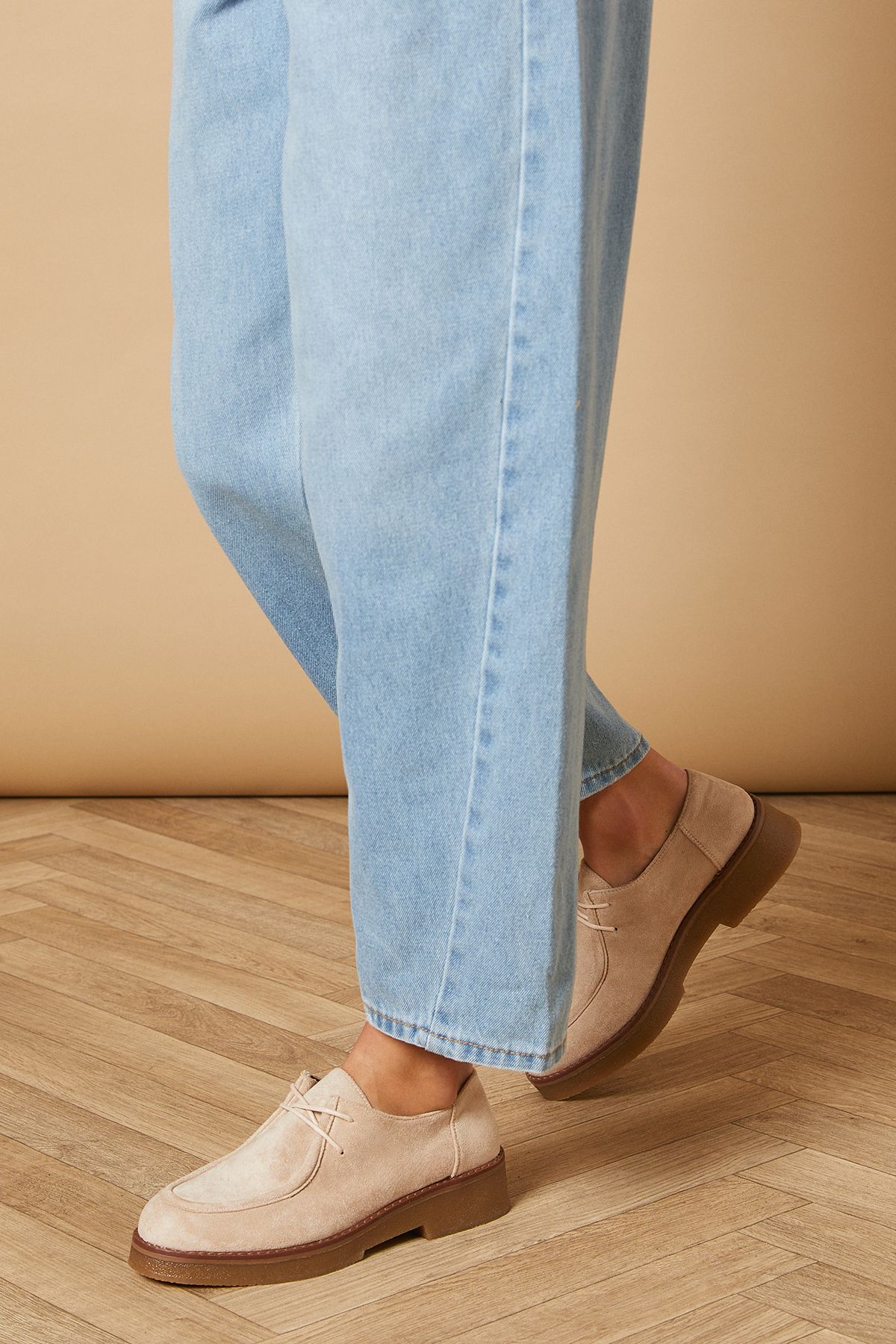 Oasis Lucina Faux Suede Lace Up Chunky Shoes Beige image 3