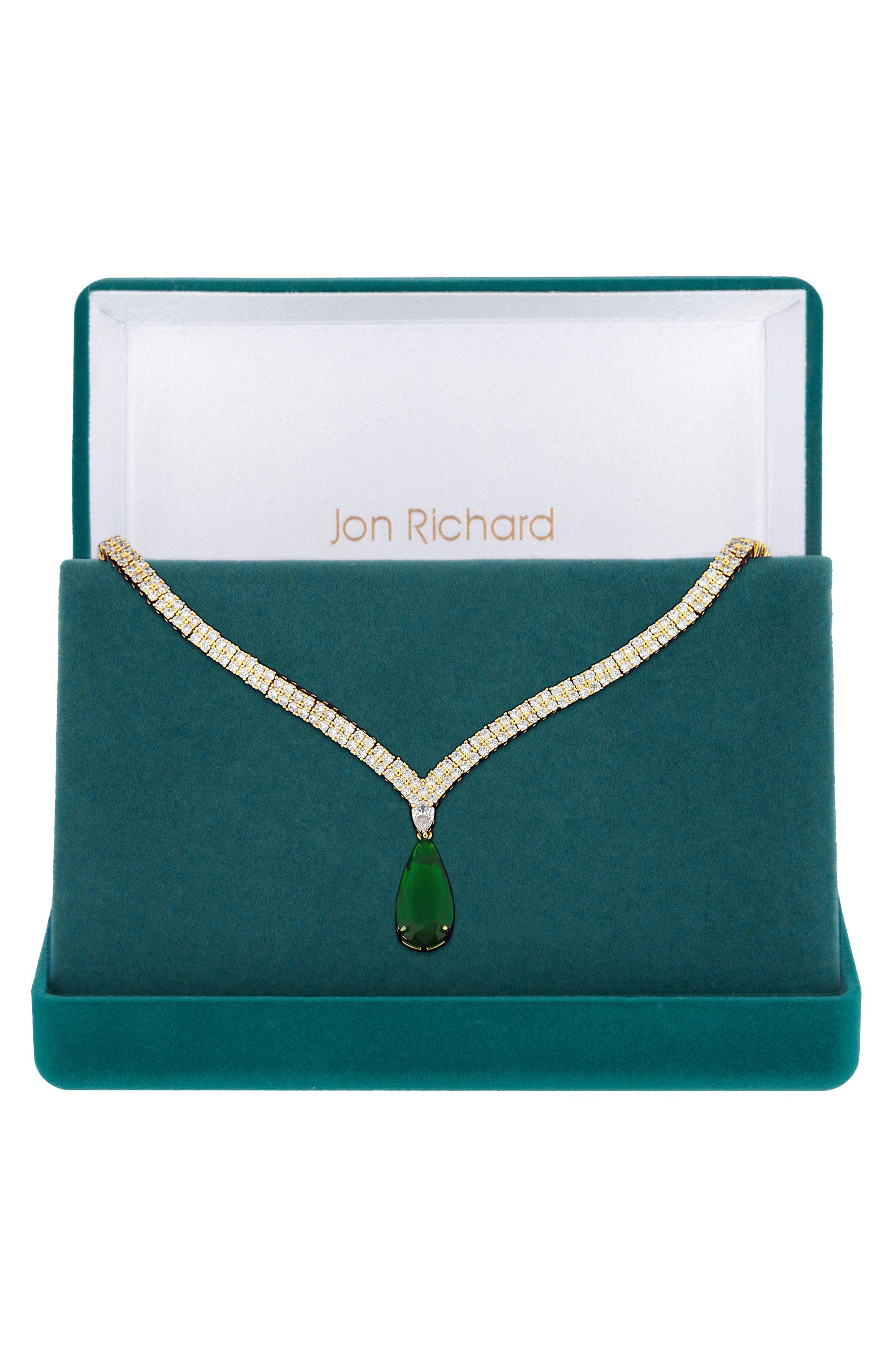 Jon Richard Gift Packaged Gold Plate And Emerald Green Cubic Zirconia Statement Necklace