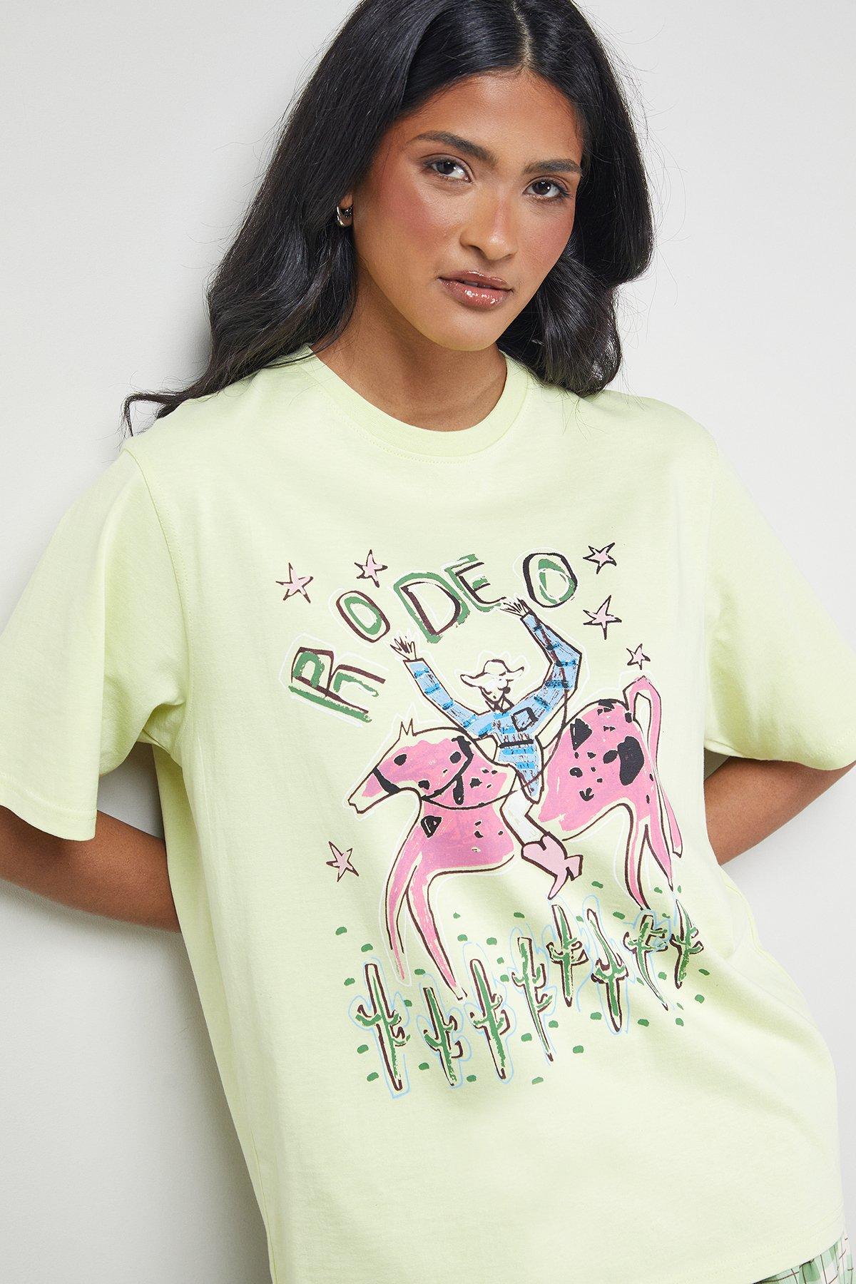 Warehouse Tony Rodeo Print Oversized T-Shirt Lime image 4