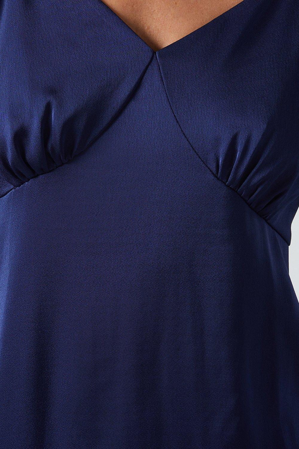 Oasis Angel Sleeve Satin Bridesmaids Midi Dress Navy image 5