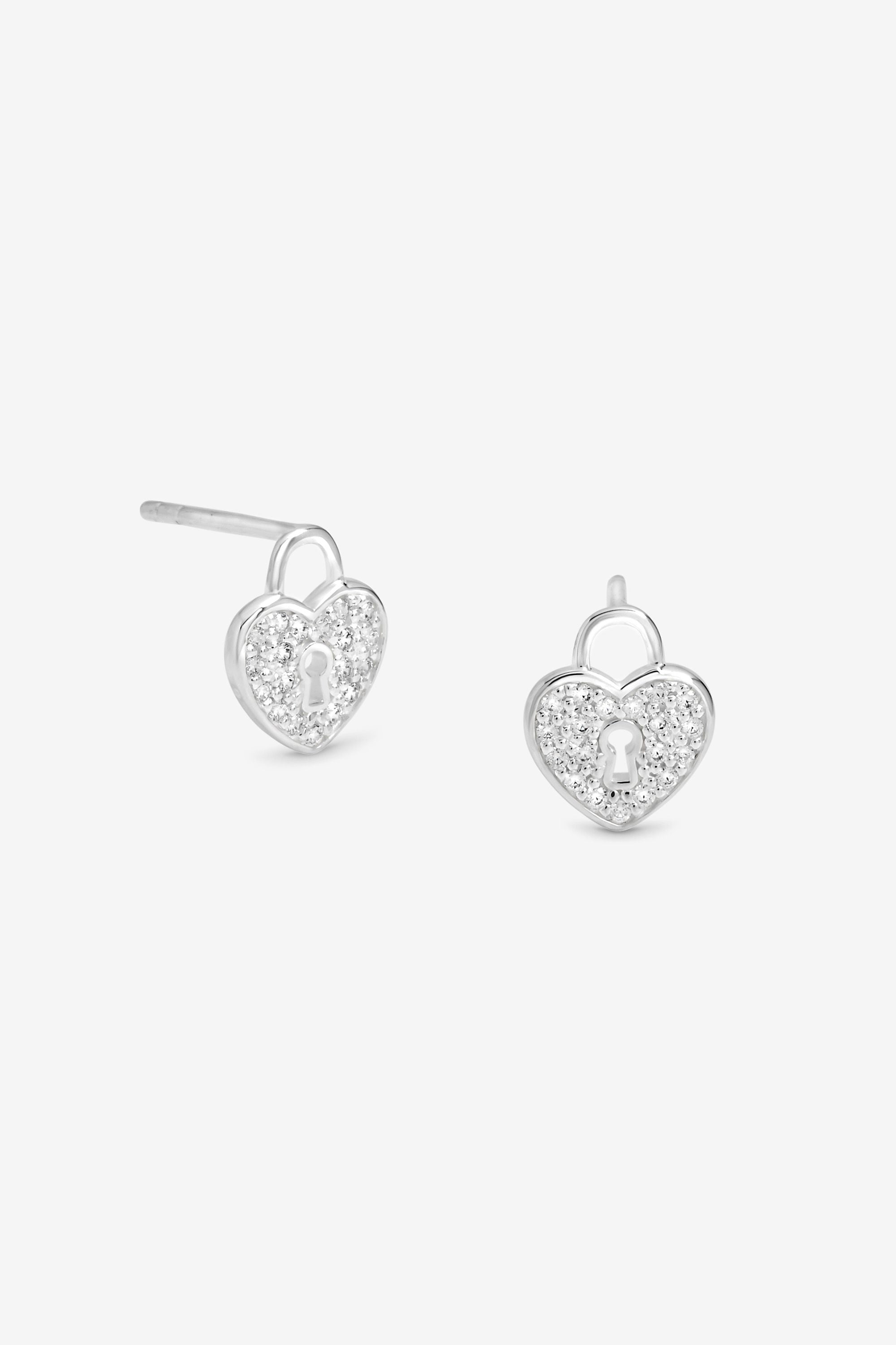 Simply Silver Sterling Silver 925 Pave Padlock Heart Stud Earrings image 1