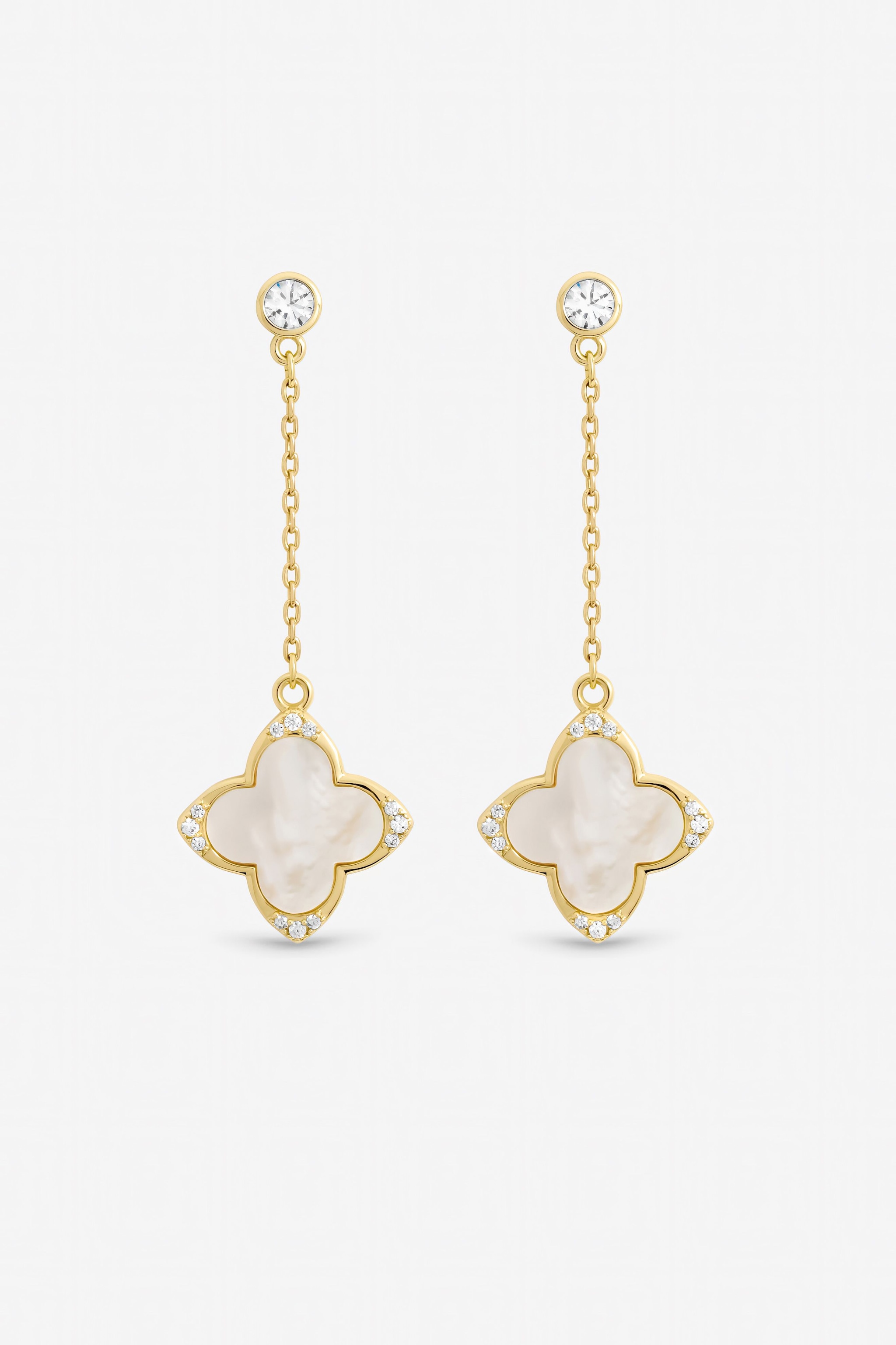 Jon Richard Gold Plated Mother of Pearl and Pearl Drop Clover Earrings