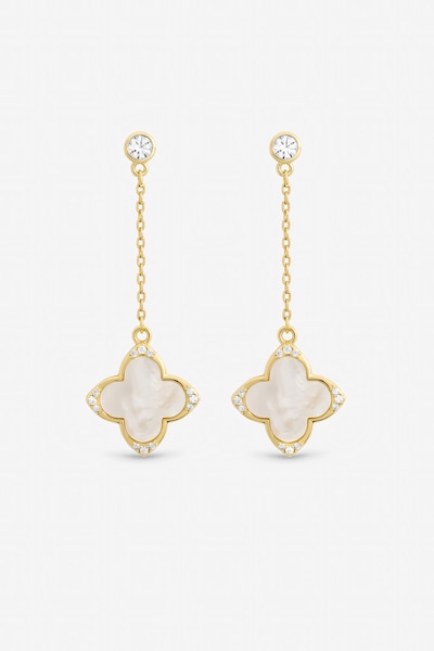 Jon Richard Gold Plated Mother of Pearl and Pearl Drop Clover Earrings