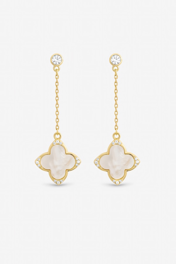 Jon Richard Gold Plated Mother of Pearl and Pearl Drop Clover Earrings