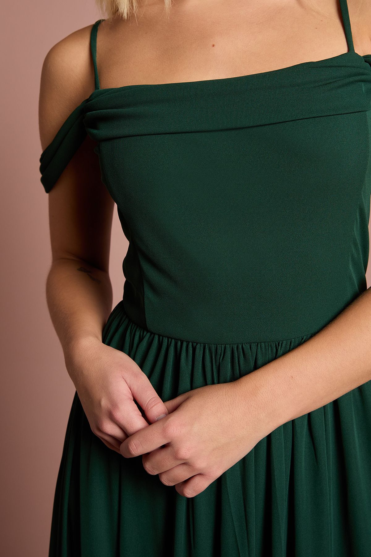 Coast Teen Coast Cold Shoulder Stretch Mesh Bridesmaid Dress Emerald image 4