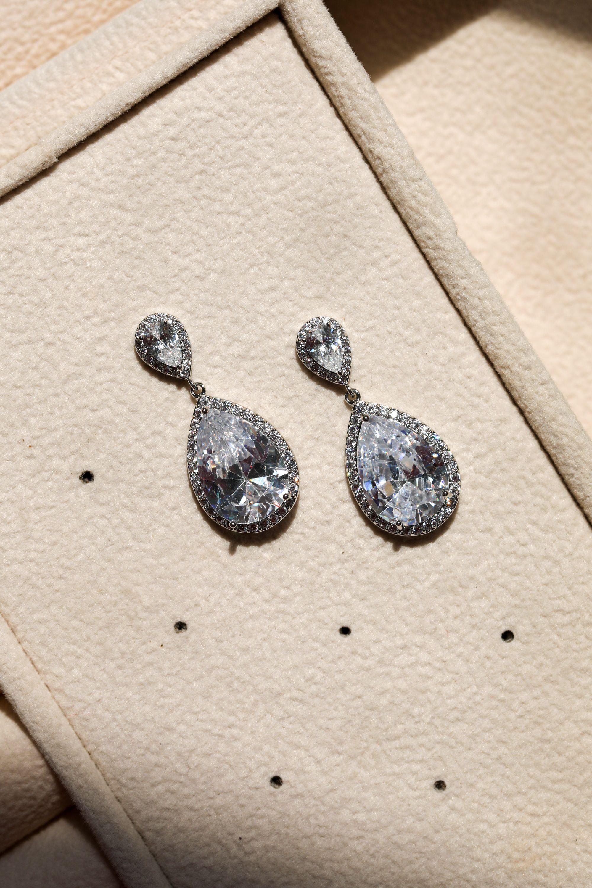 Jon Richard Rhodium Plated Cubic Zirconia Double Pear Drop Earrings image 2