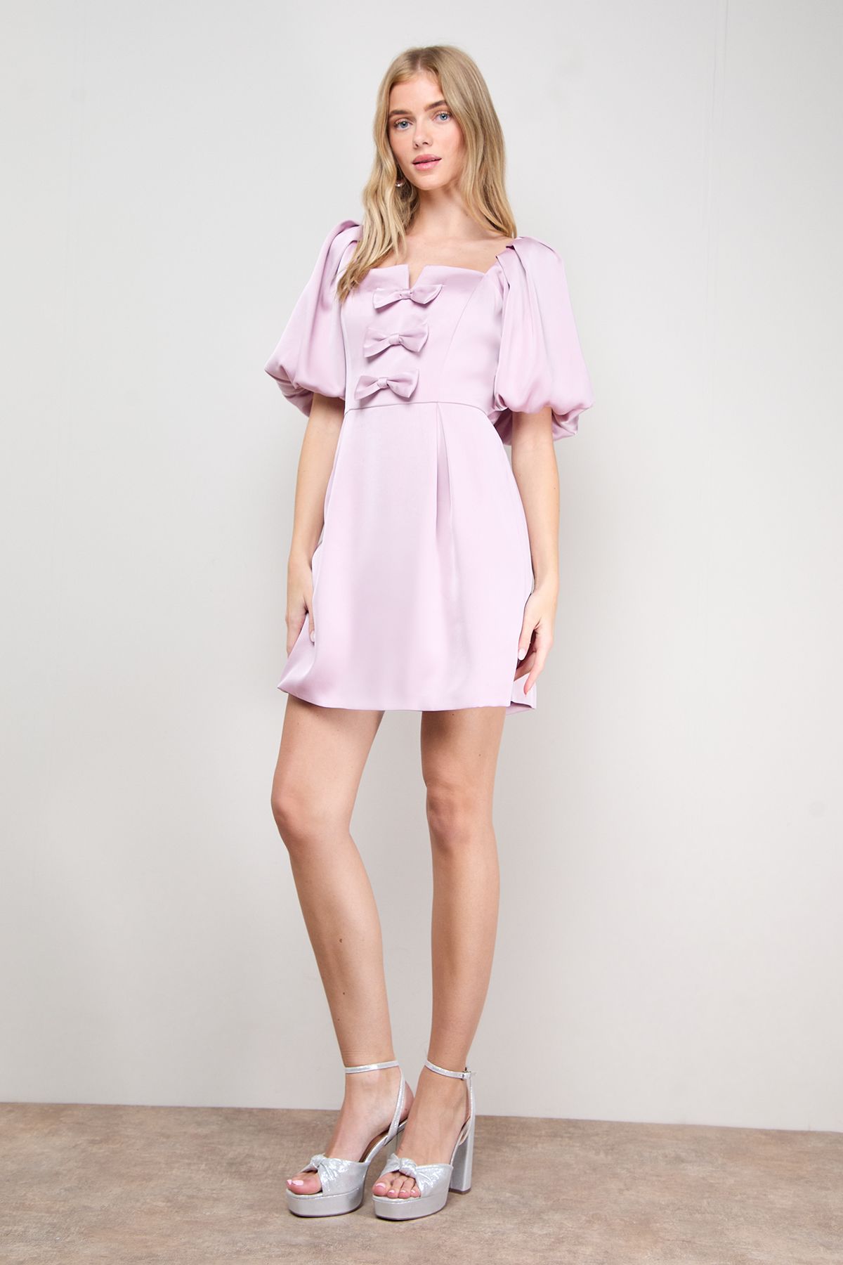 Oasis Satin Bow Front Square Neck Mini Dress Pink image 2