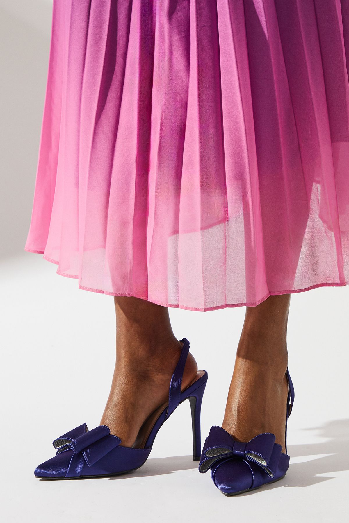 Coast Tamara Satin Bow Sling Back Stiletto Court Shoes Navy image 3