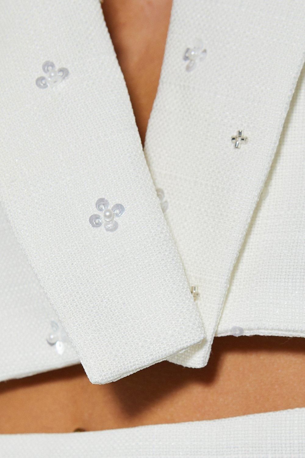 MissPap Embellished Tweed Cropped Blazer White image 5