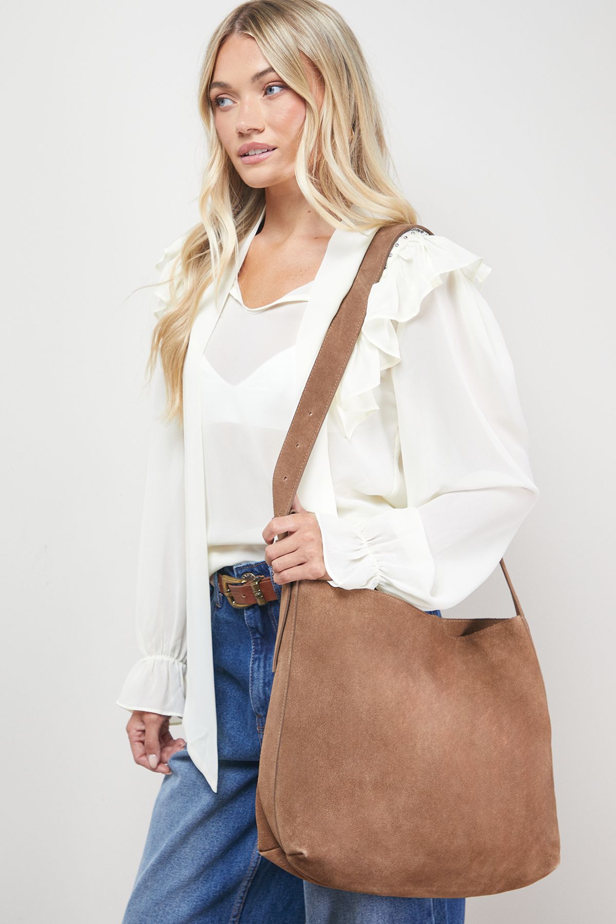 Oasis Carlie Suede Slouch Tote Bag Tan image 1