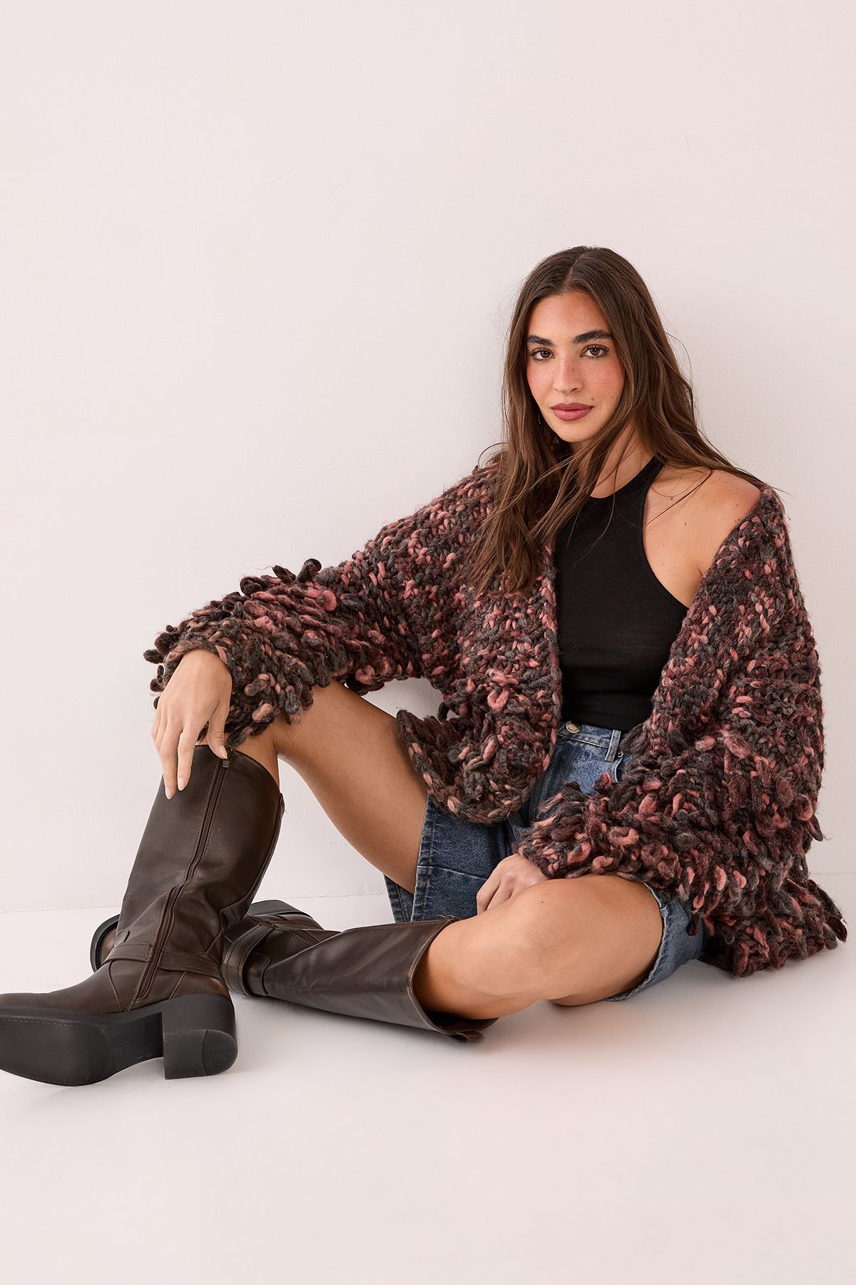 NastyGal Extreme Loopy Cardigan Pink image 1