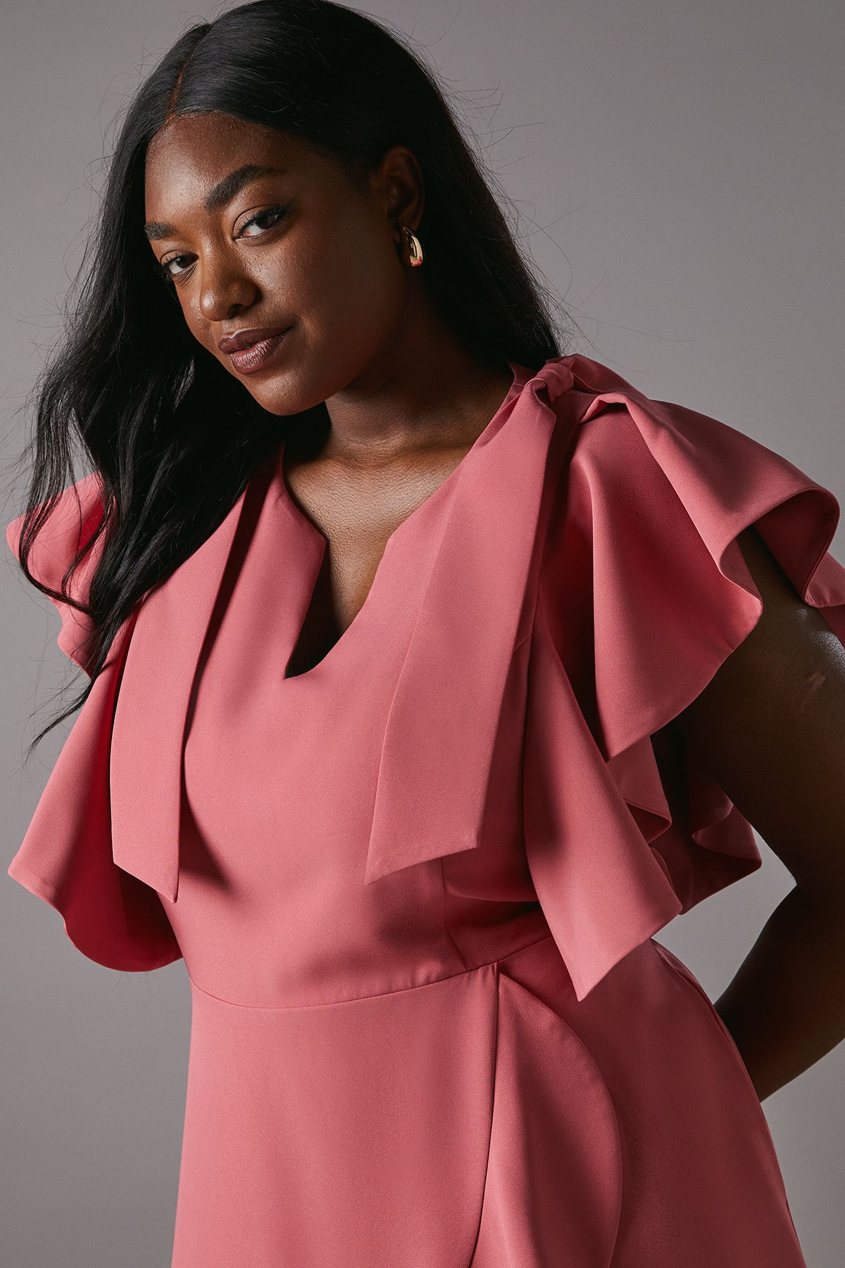 Coast Plus Crepe Ruffle Wrap Midi Dress Blush image 6