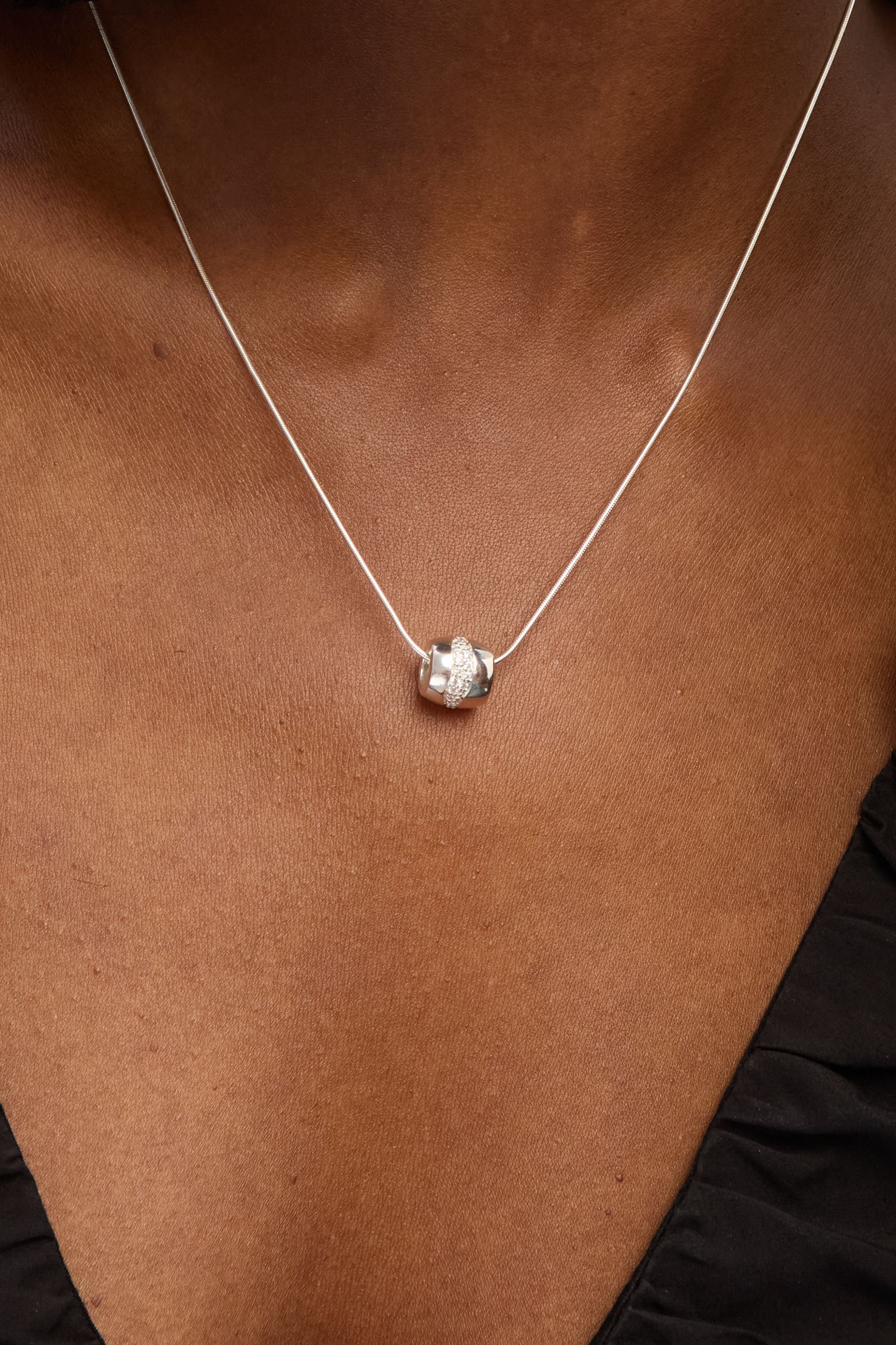 Simply Silver Sterling Silver 925 Polished and Pave Charm Pendant image 3