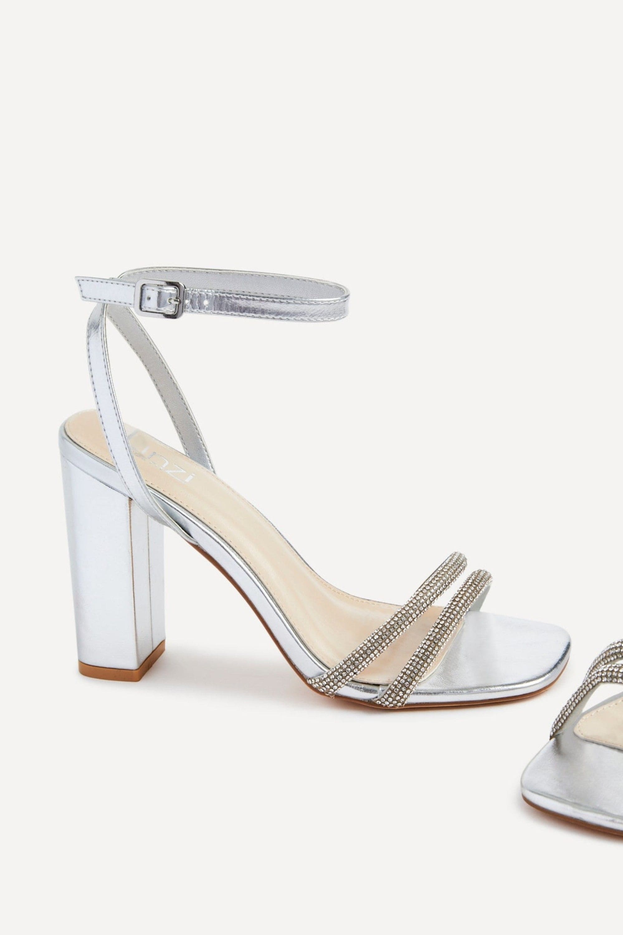 Linzi Amelie Wide Fit Silver Faux Leather Diamante Strap Block Heeled Sandal image 5