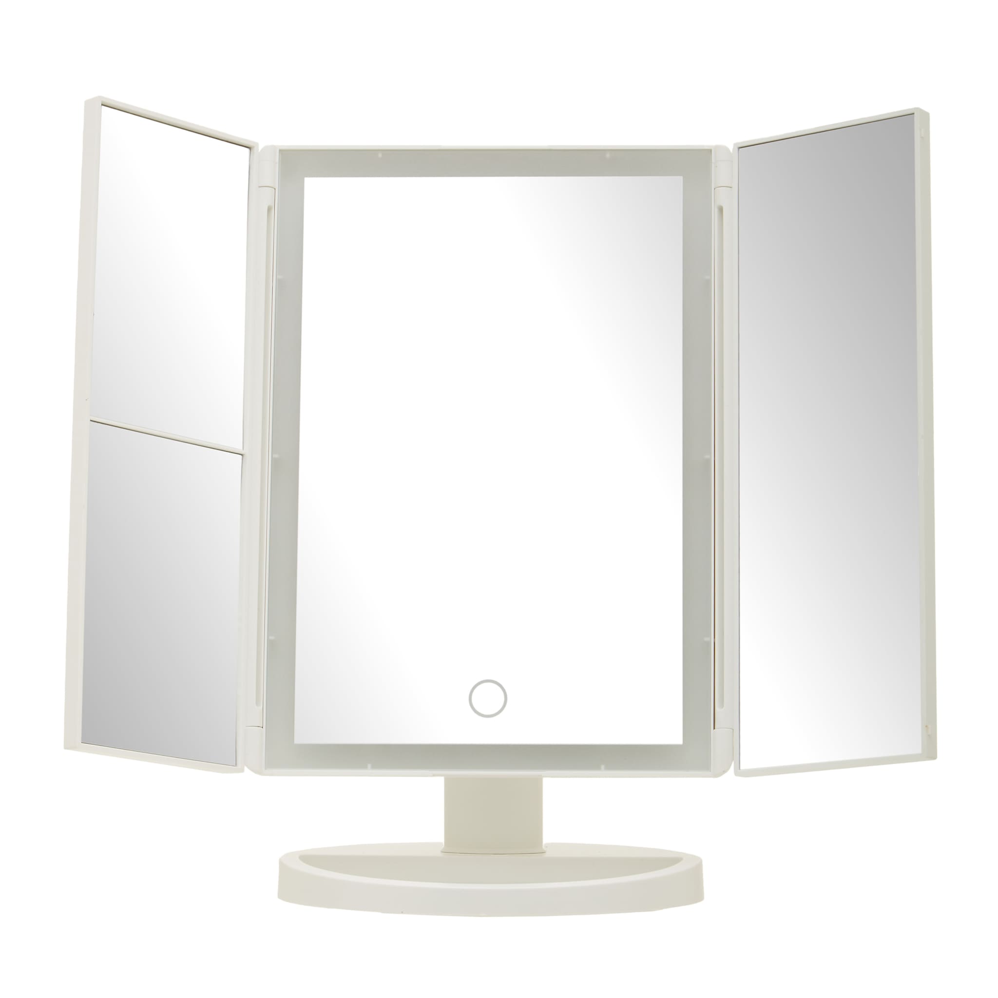 Orsina 180 Degree Rotatable Tri Fold White Table Mirror, TriFold Design Table Mirror, Versatile Small Table Mirror image 1