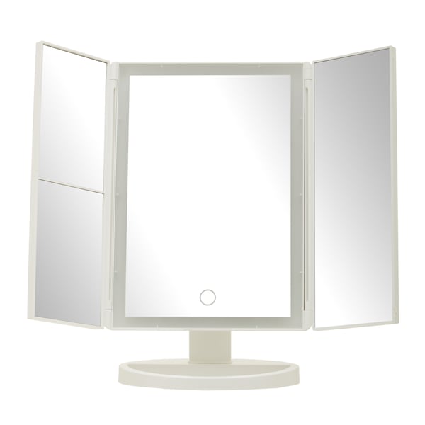 Orsina 180 Degree Rotatable Tri Fold White Table Mirror, TriFold Design Table Mirror, Versatile Small Table Mirror