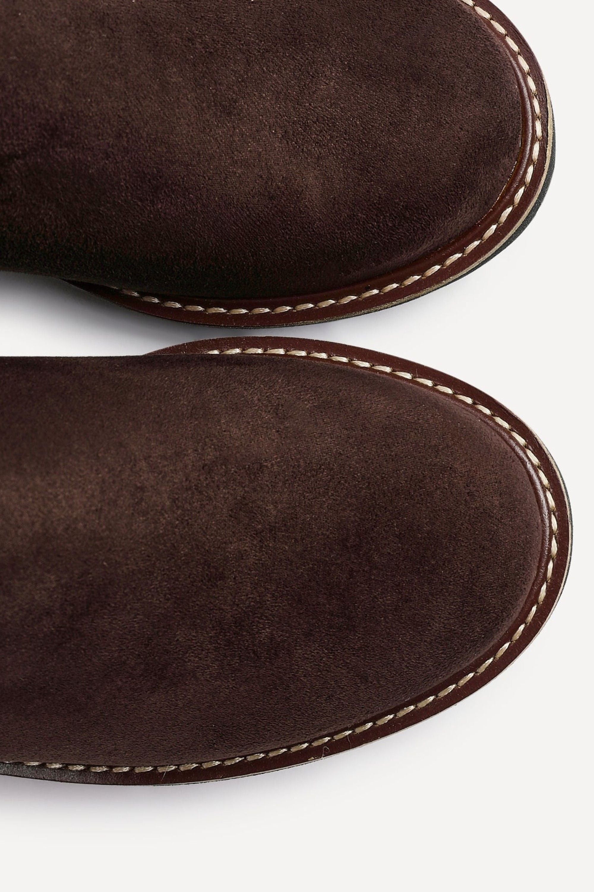 Linzi Maintain Wide Fit Brown Faux Suede Stretch High Leg Wedge Boot image 4