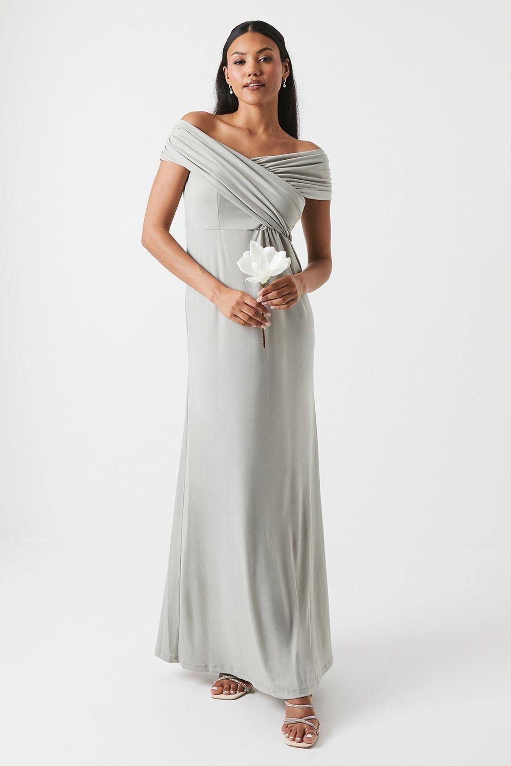 Coast Bardot Ruched Jersey Bridesmaid Dress Sage image 1