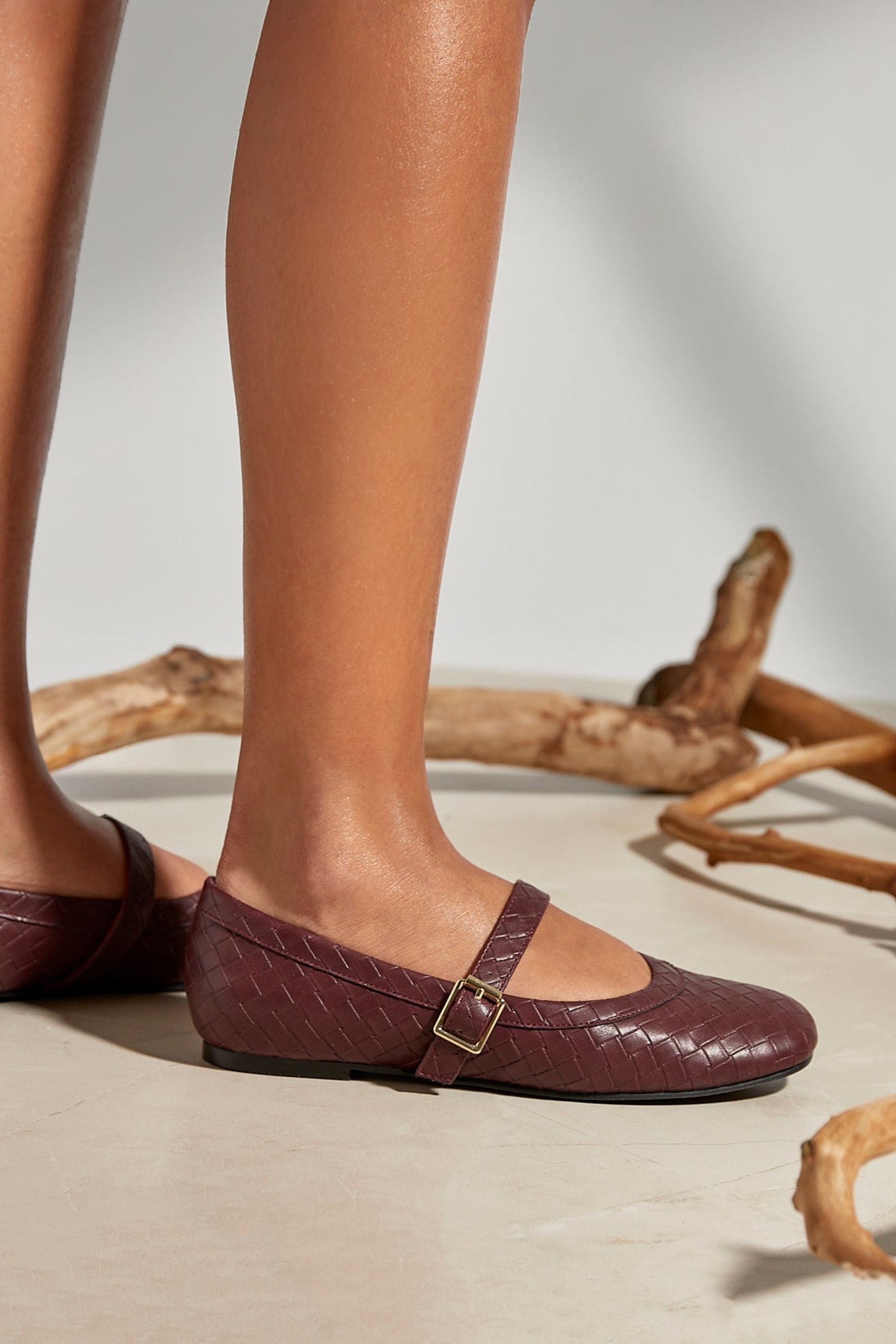 Linzi Routine Burgundy Woven Effect Ballet Flats image 2