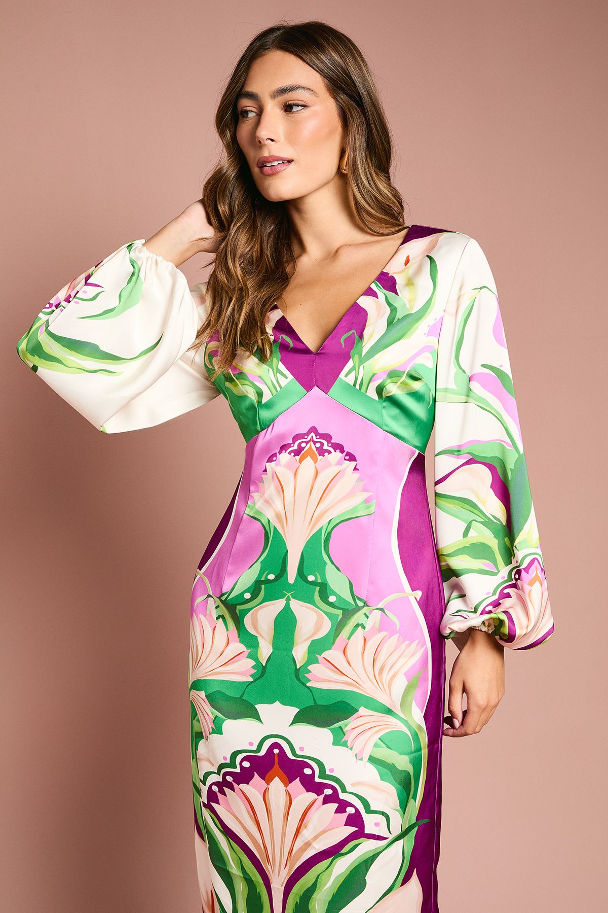 Coast Long Sleeve Placement Print Midi Dress Multi image 3