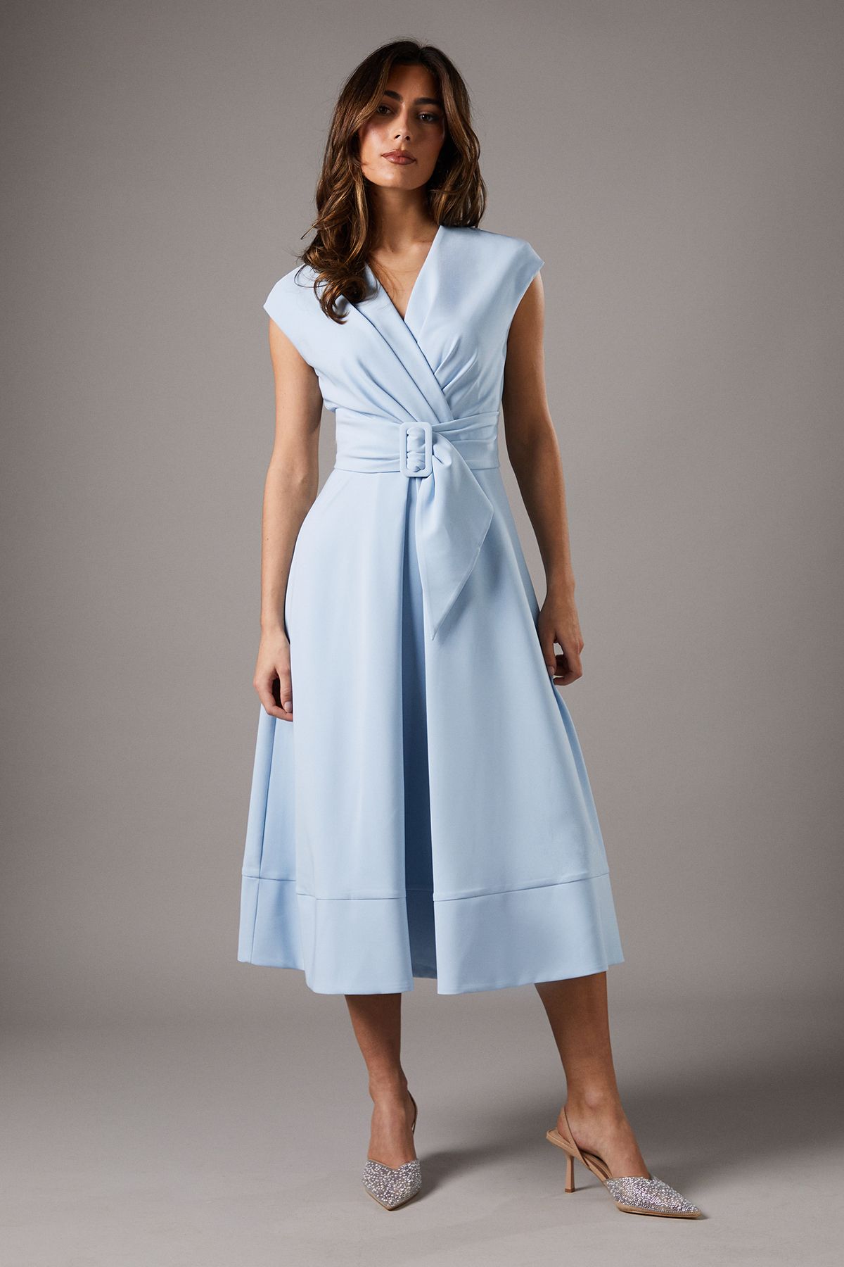 Coast Belted Crepe Dress Pale Blue