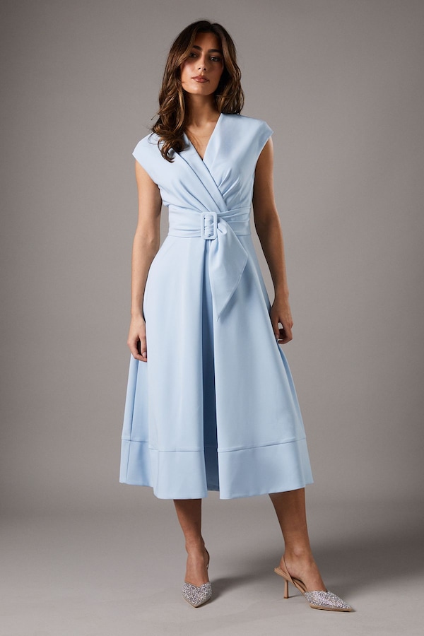 Coast Belted Crepe Dress Pale Blue