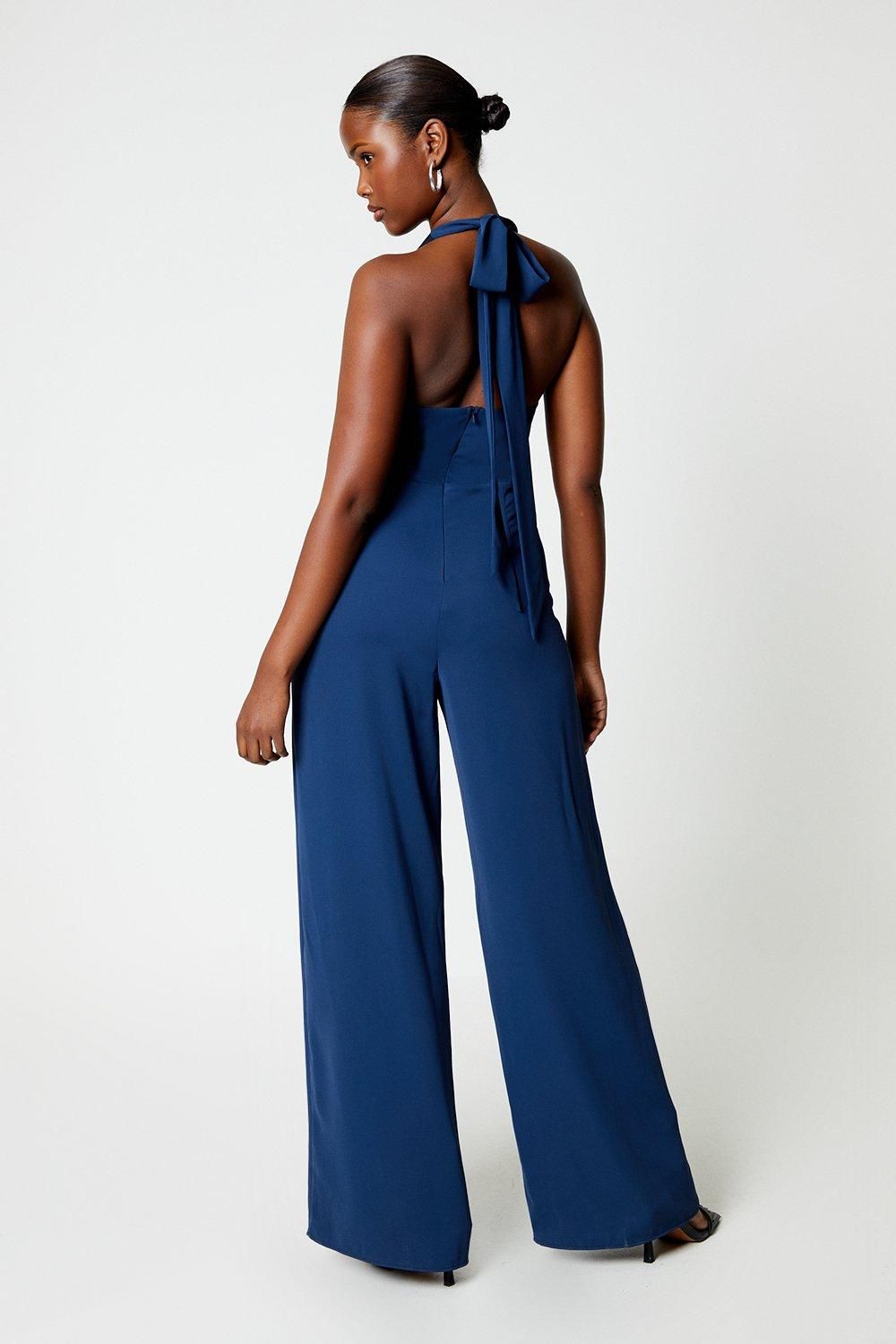 Coast Plunge Neck Halter Jumpsuit Navy image 3