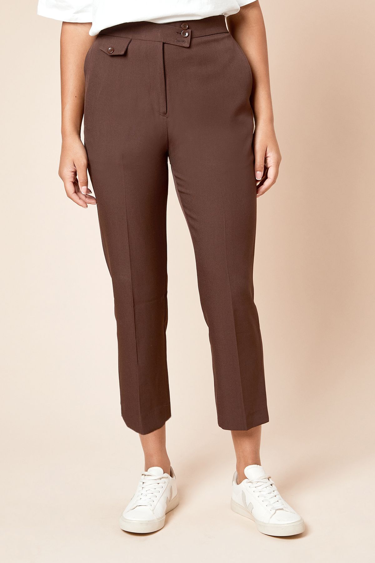 Dorothy Perkins Tab Detail Capri Trouser Chocolate image 2