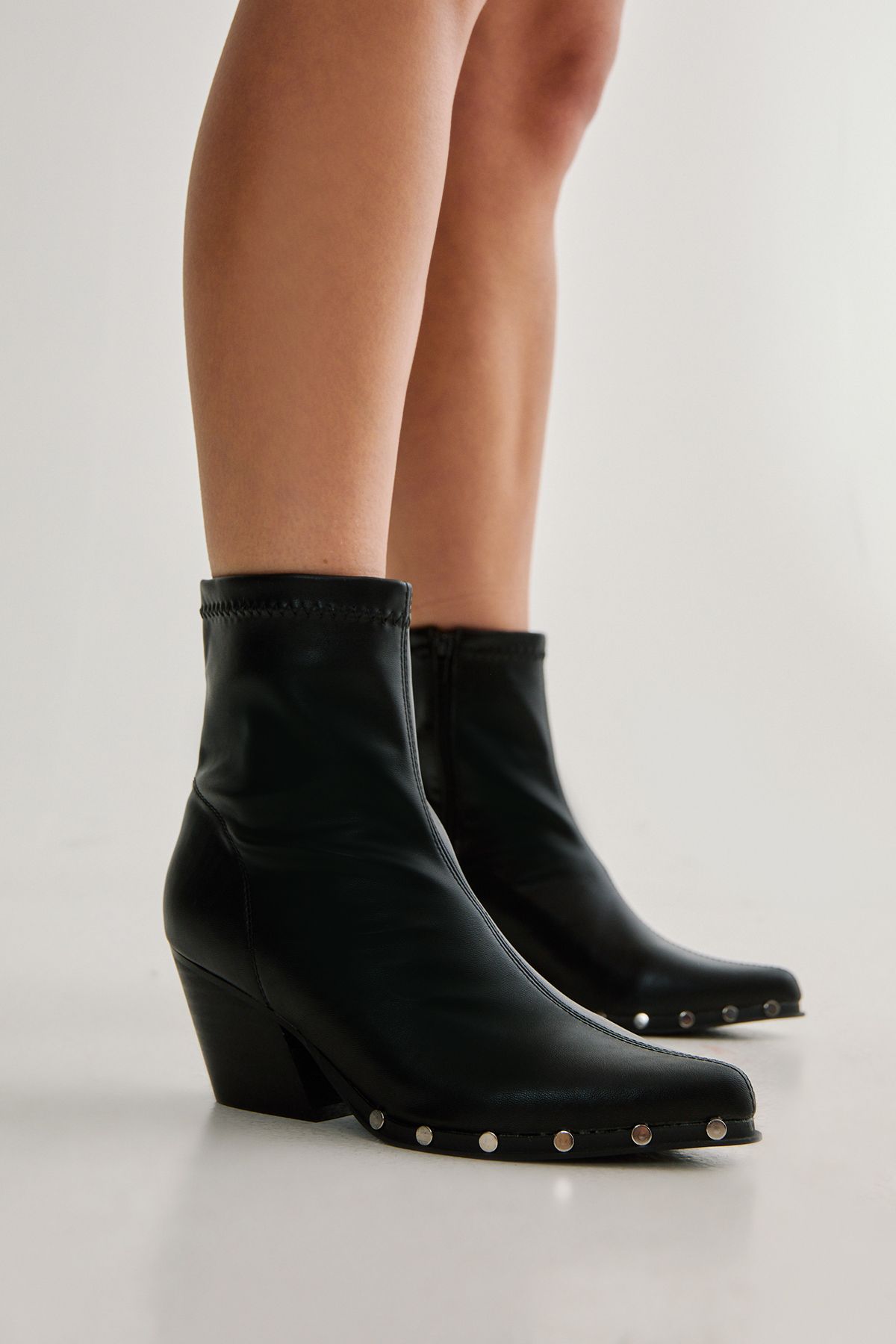 NastyGal Studded Faux Leather Pointed Toe Ankle Boot Black image 2