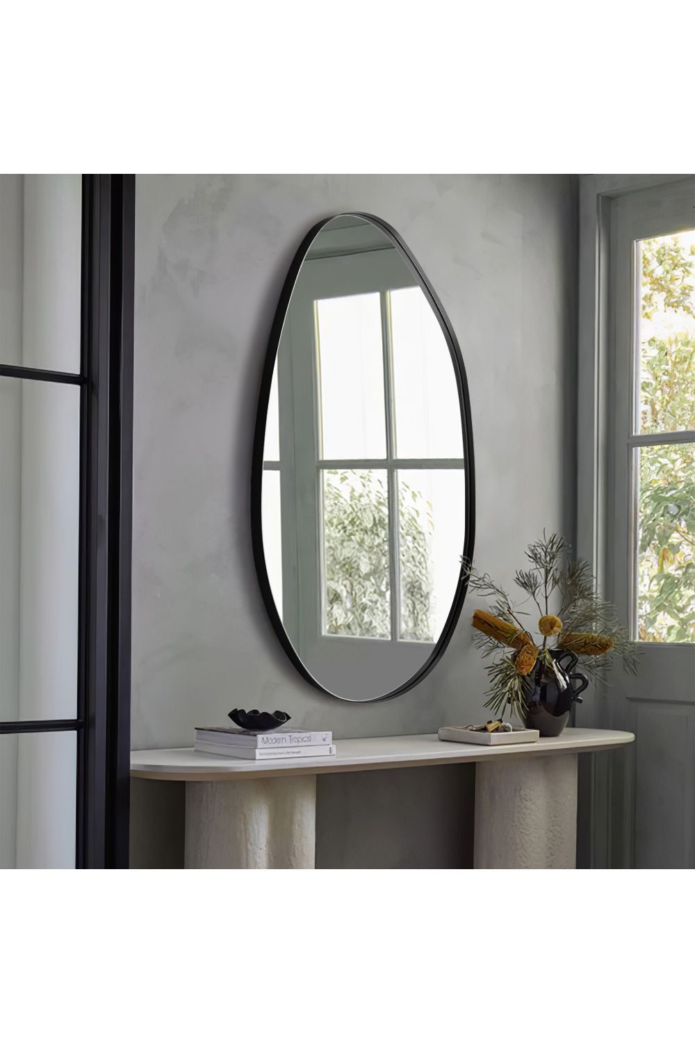Living and Home Teardrop-Shaped Wall-Mounted Bathroom Mirror with Metal Frame & Anti-Shatter Backing image 2