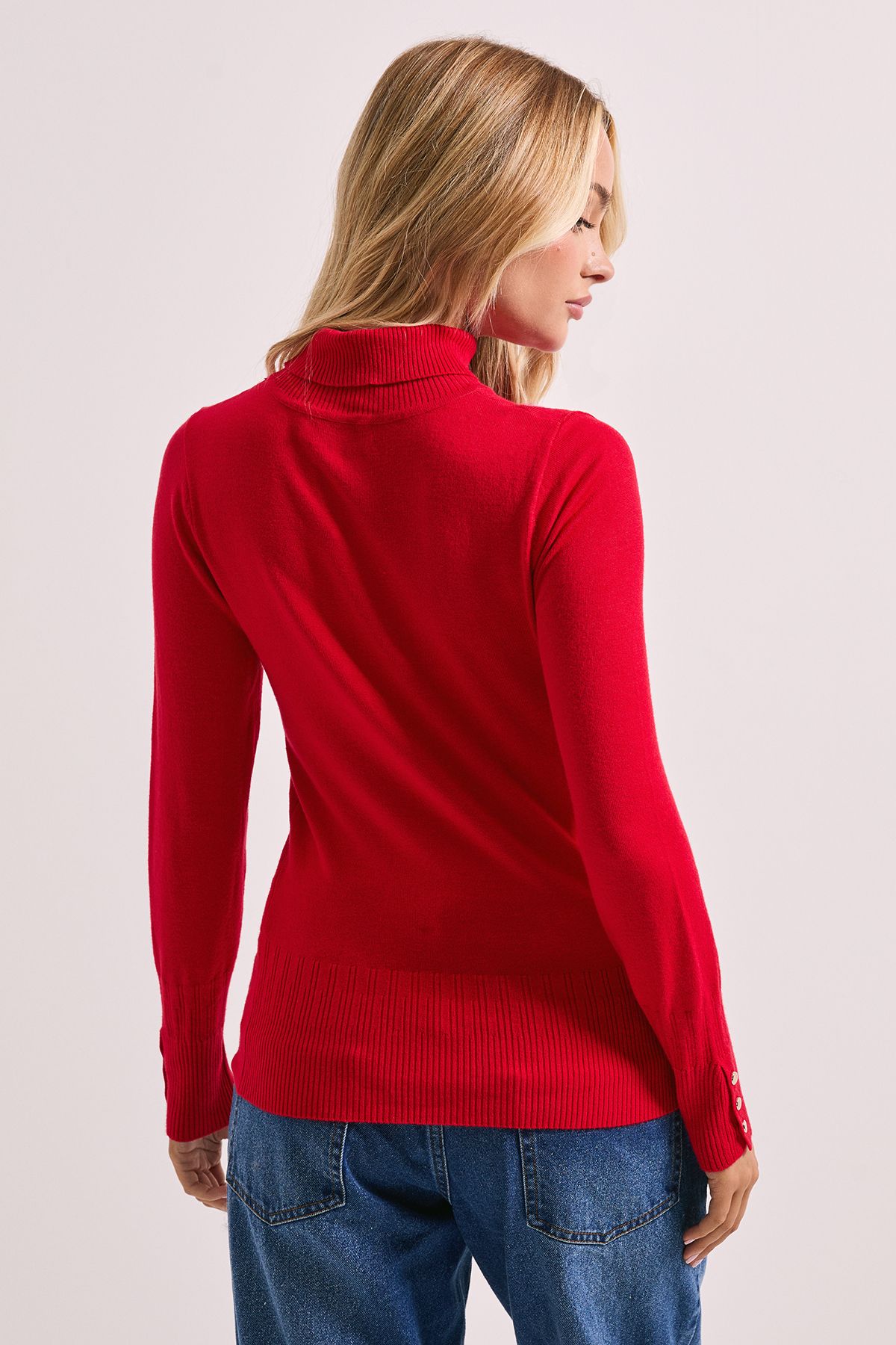 Dorothy Perkins Red Roll Neck Button Cuff Jumper Red image 3