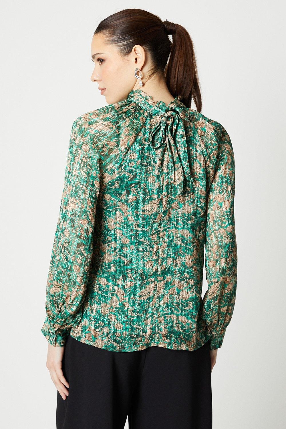 Coast High Neck Open Back Detail Blouse Green image 3