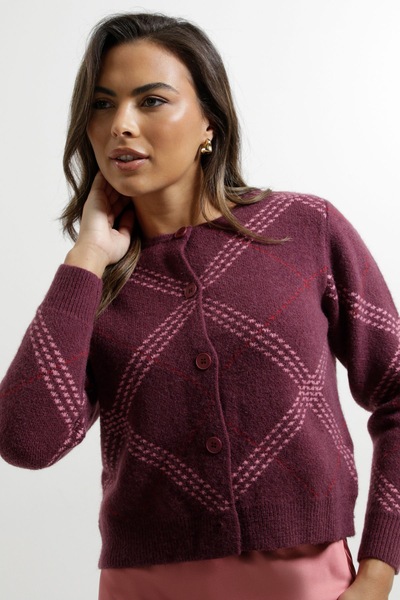 Dorothy Perkins Berry Argyle cardigan Cranberry