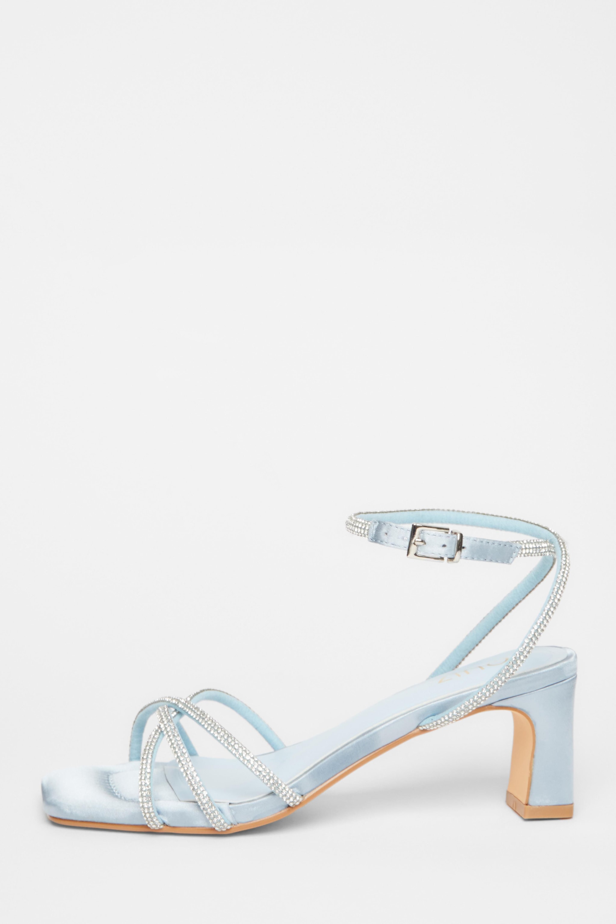 Quiz Light Blue Diamante Strap Block Heels image 3