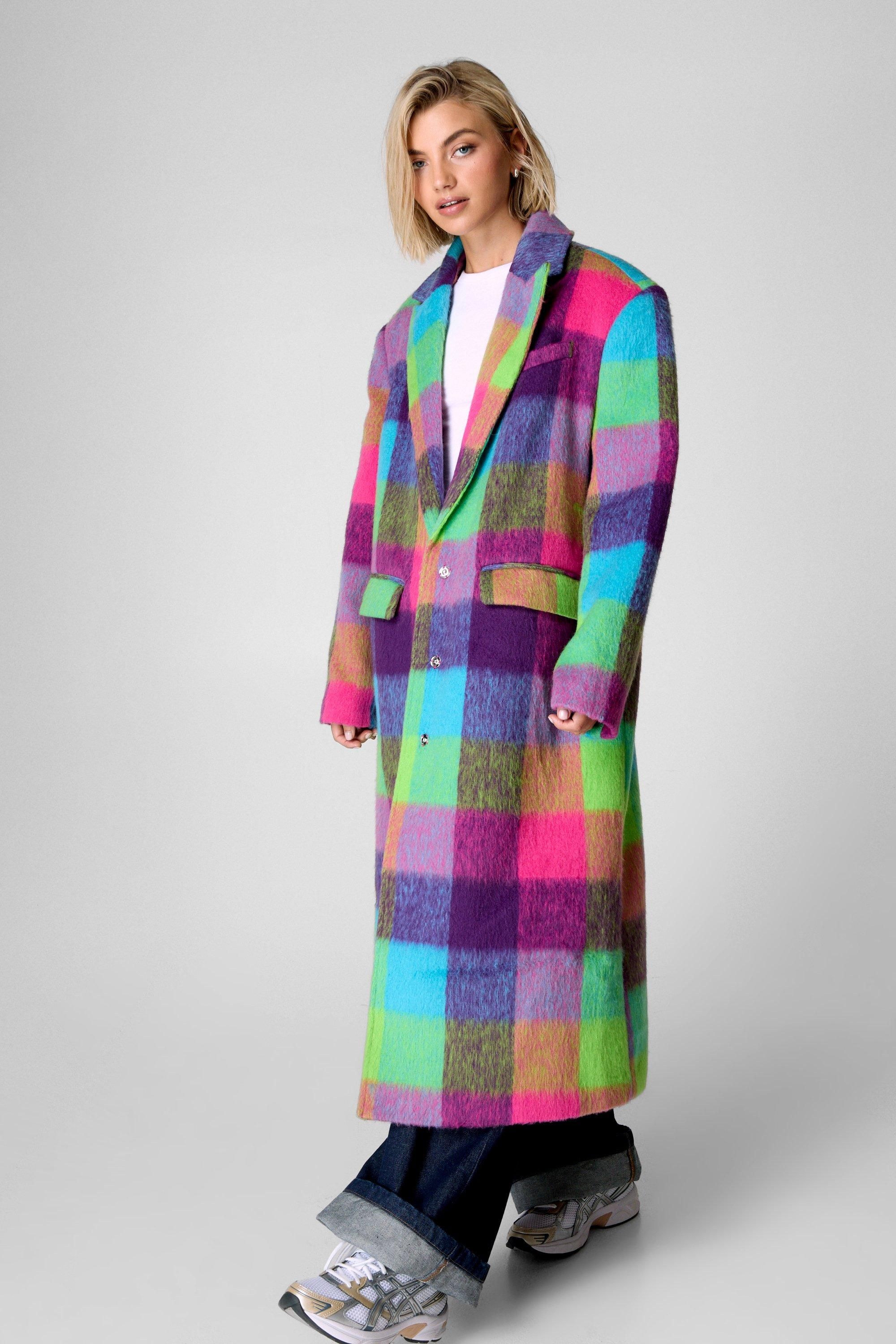 NastyGal Oversized Multi Check Single Breasted Tailored Coat Multi image 3