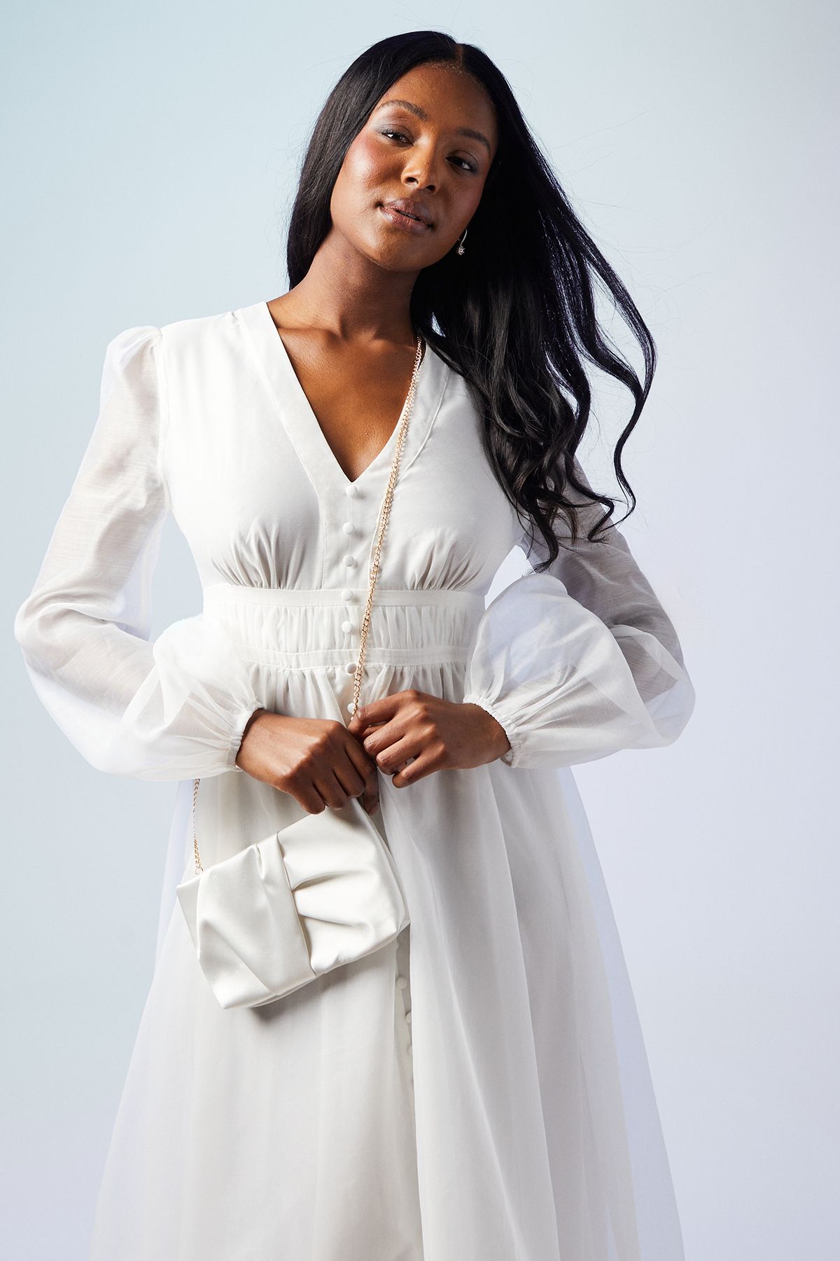 Oasis Bridal Ruched Clutch Bag With Removable Shoulder Strap White image 2