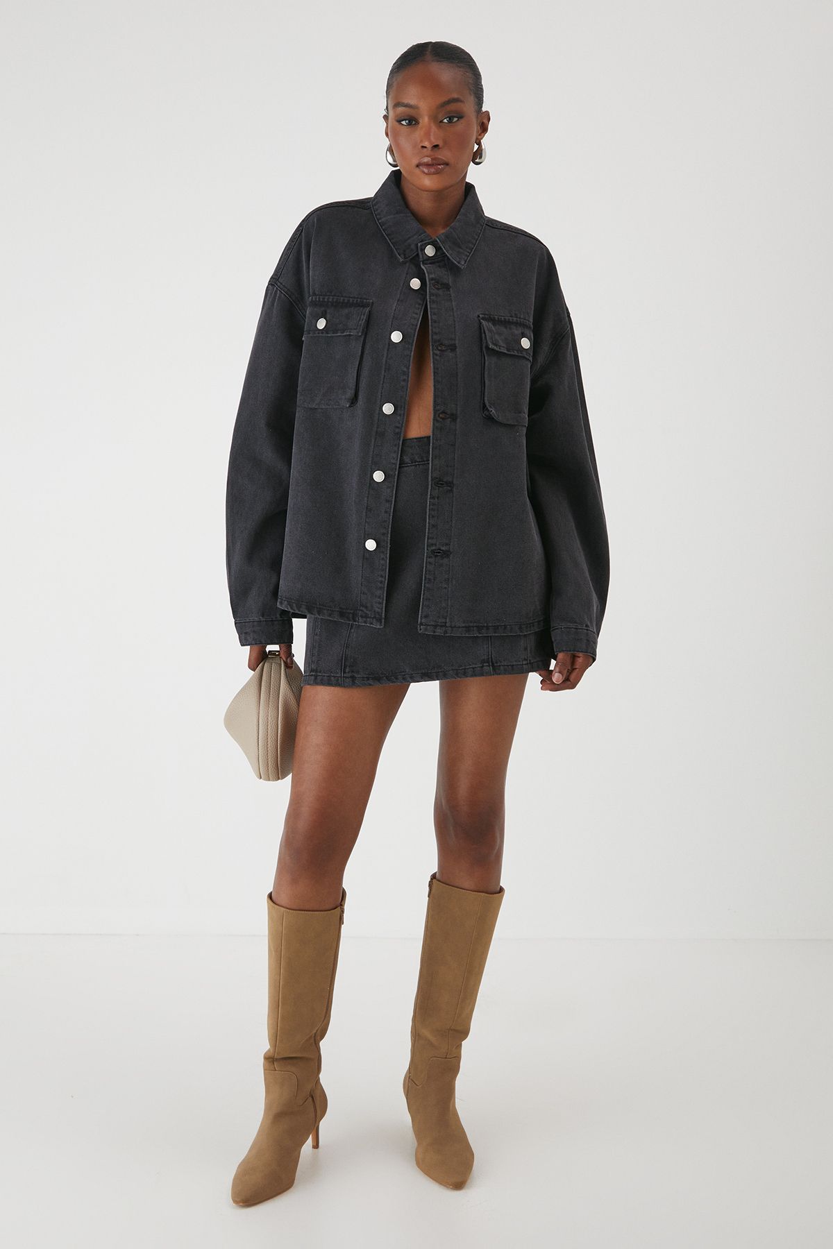 MissPap Oversized Denim Jacket Washed Black image 2