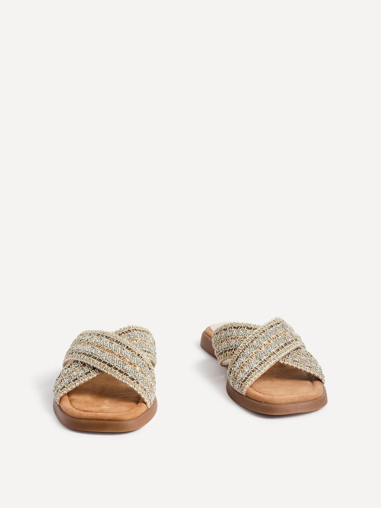 Linzi Genie Gold Embellished Raffia Flat Slider Sandal image 3