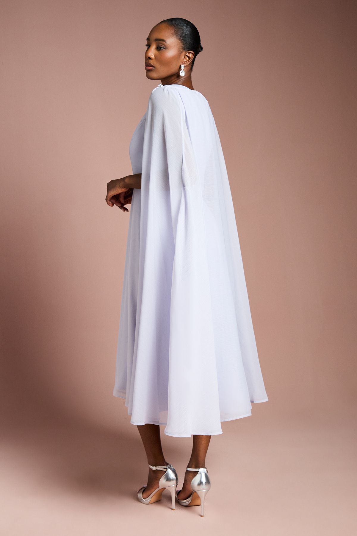 Coast Detachable Cape Georgette Dress with Diamante Broach Detail Lilac image 3
